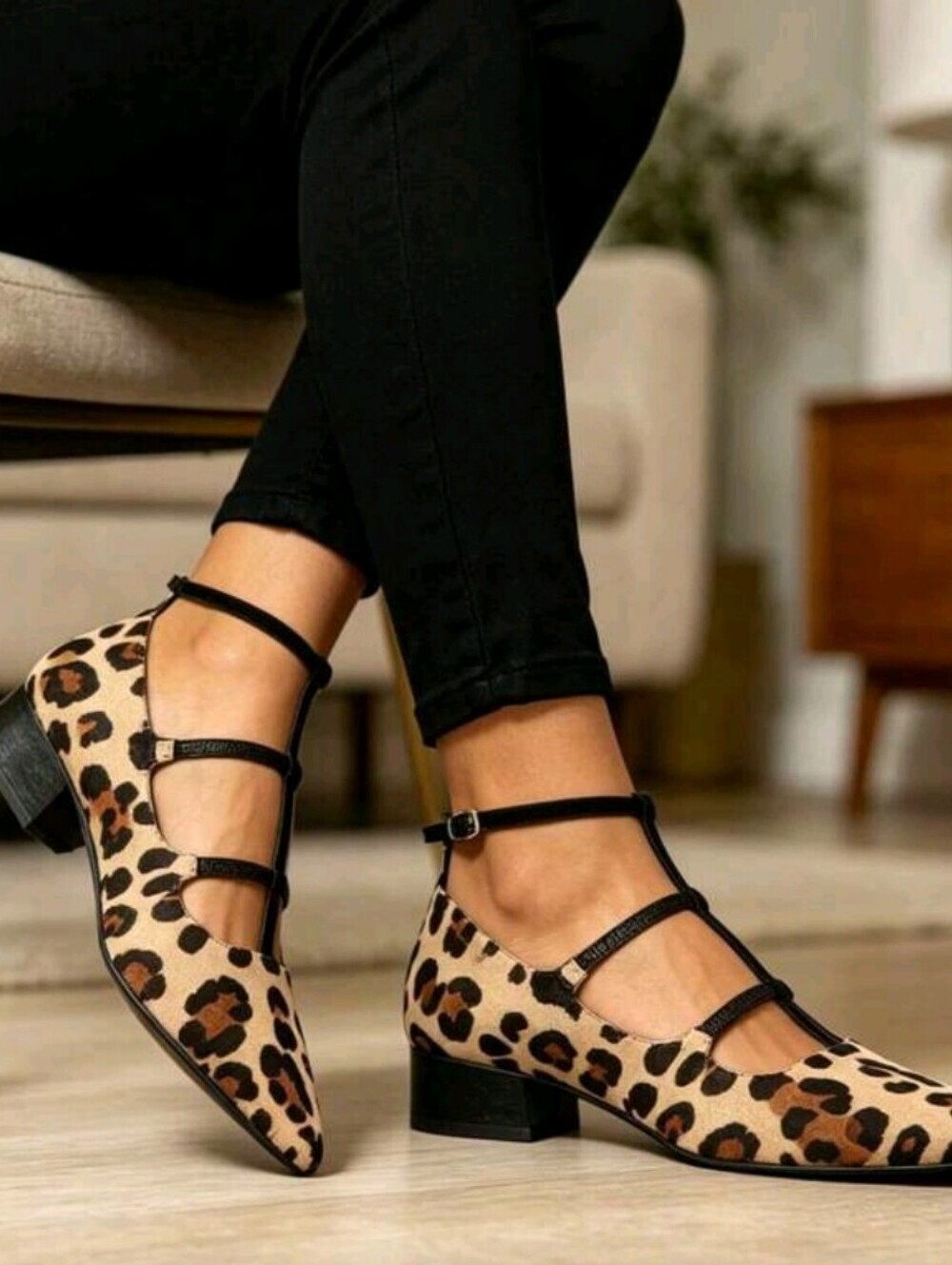 Leopard Print Chunky Heels Sandals For Women Pointed Toe,Breathable&Comfortable, - Picture 5 of 5